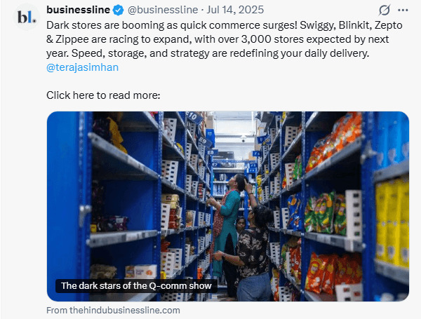 businessline on X: dark stores are booming as quick commerce surges, with Zippee racing to expand